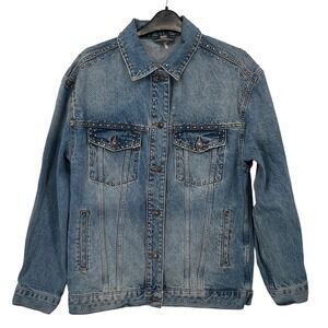 Free‎ People Studded Denim Jacket Blue Distressed Women's S Small - AC
